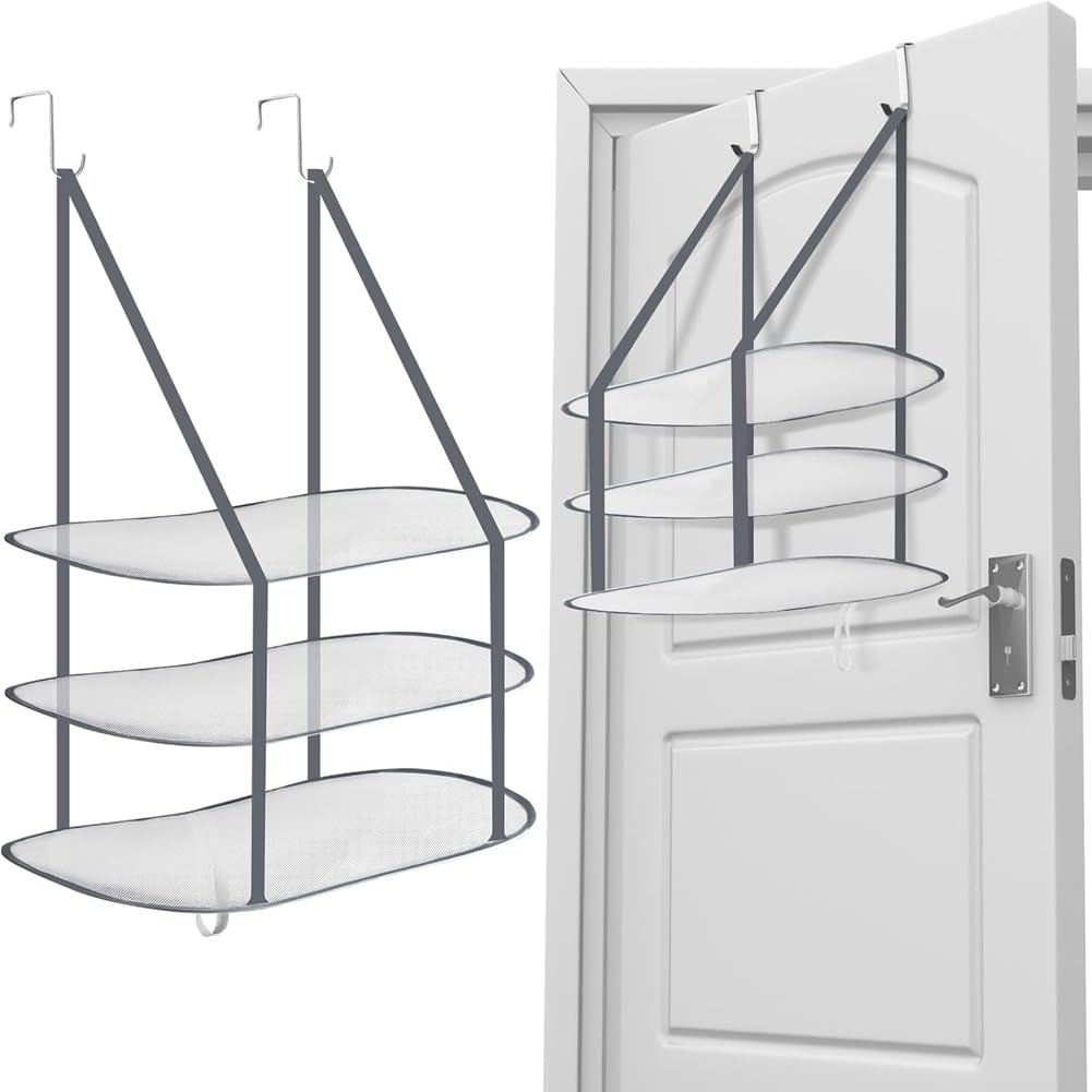UDSKNV[KSL Large Lay 2 Pcs 3 Tier Sweater Drying Rack Flat over the Door Folding Drying Rack Laundry Hanging Dryer for Apartment B