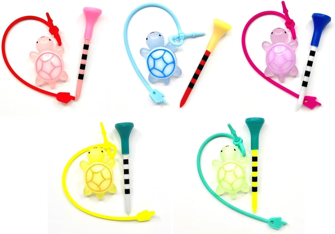 LUCIDDREAM Glow in Dark Turtle Golf Tees Hanger 5 Pcs Silicone- 3-1/4" Adjustable Height Tee - Tee Loss Prevention- Excellent Golf Accessory Gift- Golf Tees Holder- Durability and Stability Gift