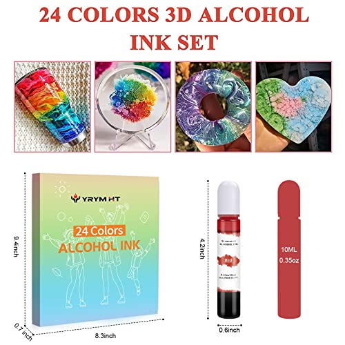 Alcohol Ink Set - 24 Vibrant Colors Alcohol Ink For Epoxy Resin, High Concentrated Alcohol-Based Ink For Resin Petri Dish, Tumbler Making, Coaster, Painting, Ceramic, Glass, Metal - 0.35Oz/10Ml Each #TOP5