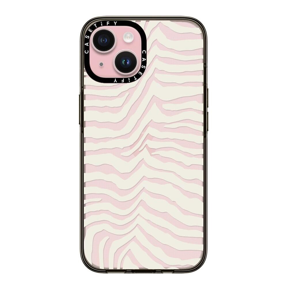 CASETiFY Compact iPhone 15 Case [4 ft. 2X Military Grade Drop Protection/Slim/Lightweight] - Zebra Stripe - Clear Black