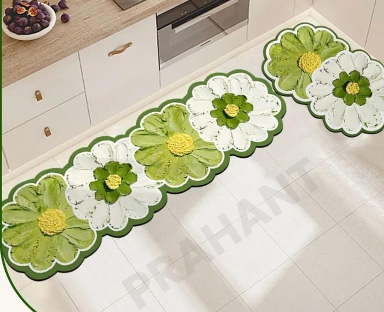 PRAHANT Premium Memory Foam Kitchen Rugs Set of 2,Anti-Slip,Oil-Proof,Waterproof,Anti-Fatigue Comfort Runner for Kitchen,Office,Laundry(40cm x 60 cm,40cm x 120cm) (Green)