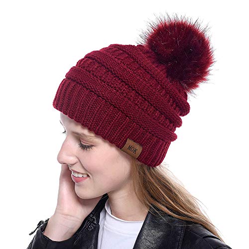 AEIL Bonnet d'hiver doublé en tricot torsadé pour femme - Rouge - taille unique Cover
