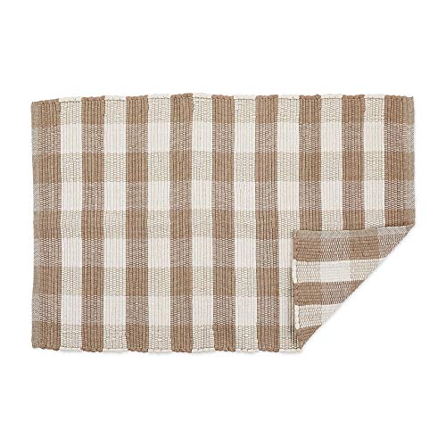 Dii Buffalo Check Rug Collection, Hand Dyed Reversible Chindi Rug, 26X40, Stone/Cream #TOP2