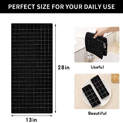 Homaxy 100% Cotton Terry Kitchen Towels(Black, 13 x 28 inches), Checkered Designed, Soft and Super Absorbent Dish Towels, 2 Pack #4