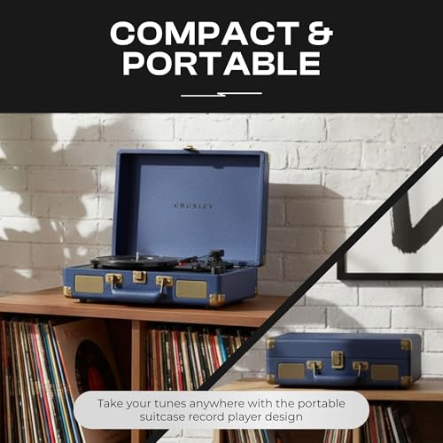 Crosley Cruiser Plus Portable Turntable - Bluetooth Record Player, 3-Speed Suitcase Vinyl Player, Home Turntables for Vinyl Records, Built in Stereo Speakers & Bluetooth Receiver, AUX Input, Navy - Image 6
