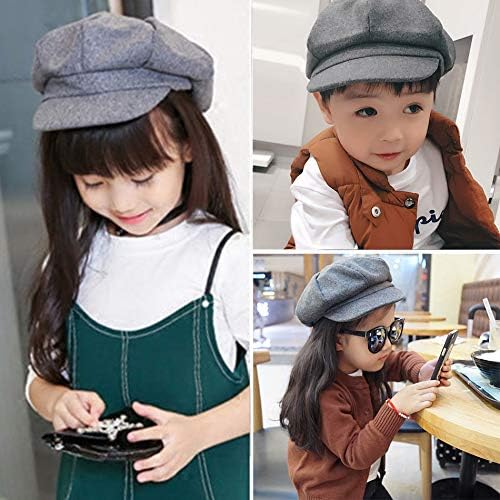 Kids Boys Girls Winter 8 Panels Newsboy Caps Wool Flat Beret Cabbie Hat for Toddler Baby,2 to 7 Years - Image 3