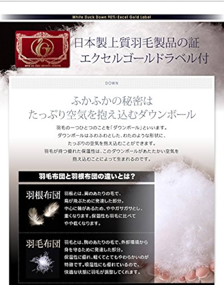 フランス産ホワイトダックダウン●羽毛掛け布団・エクセルゴールドラベル●新品未使用 Amazon｜【DOWNPASS認証】フランス産ホワイトダックダウン エクセル