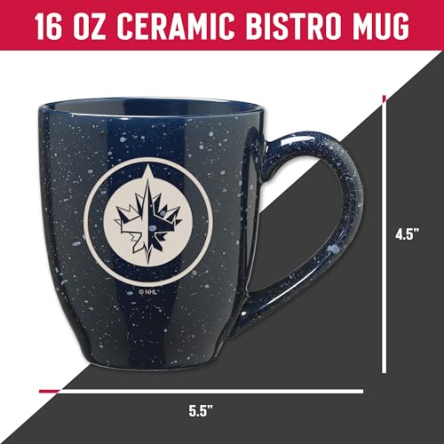 Image of Rico Industries NHL Hockey Winnipeg Jets Navy 16 oz Team Color Laser Engraved Speckled Ceramic Coffee Mug
