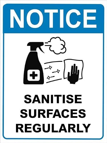 Xewazd A1542 8"X12" Sign - Notice Sanitise Surfaces Regularly Blue, Wall Decor For Home Kitchen Farm Garden Garage