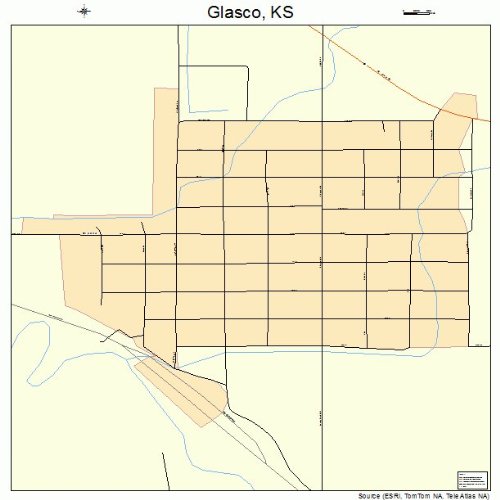 Large Street & Road Map of Glasco, Kansas KS Printed poster size wall