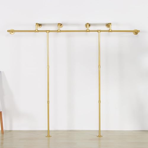 Vista 42 de Perchero industrial de tubería, resistente montado en la pared, barra de ropa de hierro negro, estante de exhibición minorista, organizador de ropa