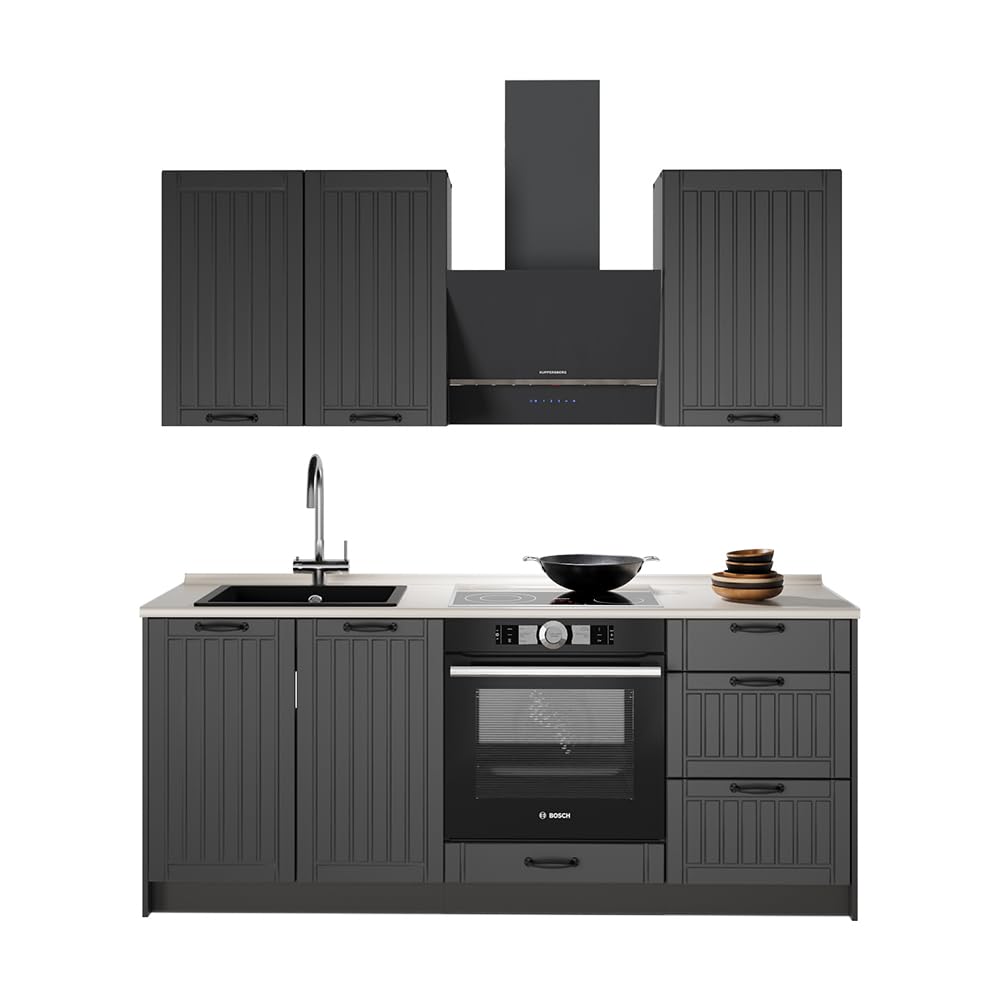 Vicco Singleküche Fame-Line, Dunkelgrau/Anthrazit, 190 cm | AP Anthrazit, zur individuellen Erweiterung mit kompatiblen Modulen