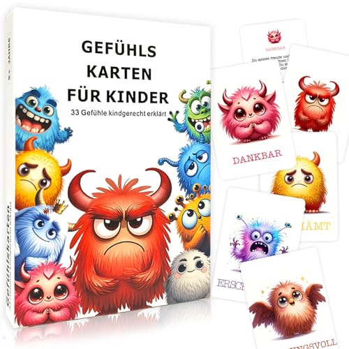 Gefühlskarten für Kinder – pädagogisch wertvoll, mit 33 Gefühlsmonster-Karten und Erklärungstexten, für Kindergarten & Grundschule, zur Förderung der sozial-emotionalen Entwicklung
