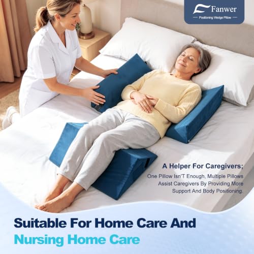 Image of Fanwer Positioning Wedge Pillow for Side Sleeping (3 in 1),19.69 inch,Lake Blue | 40 Degree Triangle Bed Wedges & Body Positioners for Back Pain,Preventing Bedsores,After Surgery,Knees Elevated,Pregnancy