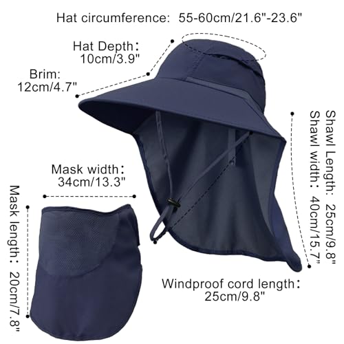 Image of Sun Hats for Men Women Detachable Face Cover Wide Brim Fishing Hats with Neck Flap UPF 50+ Outdoor Safari Hats