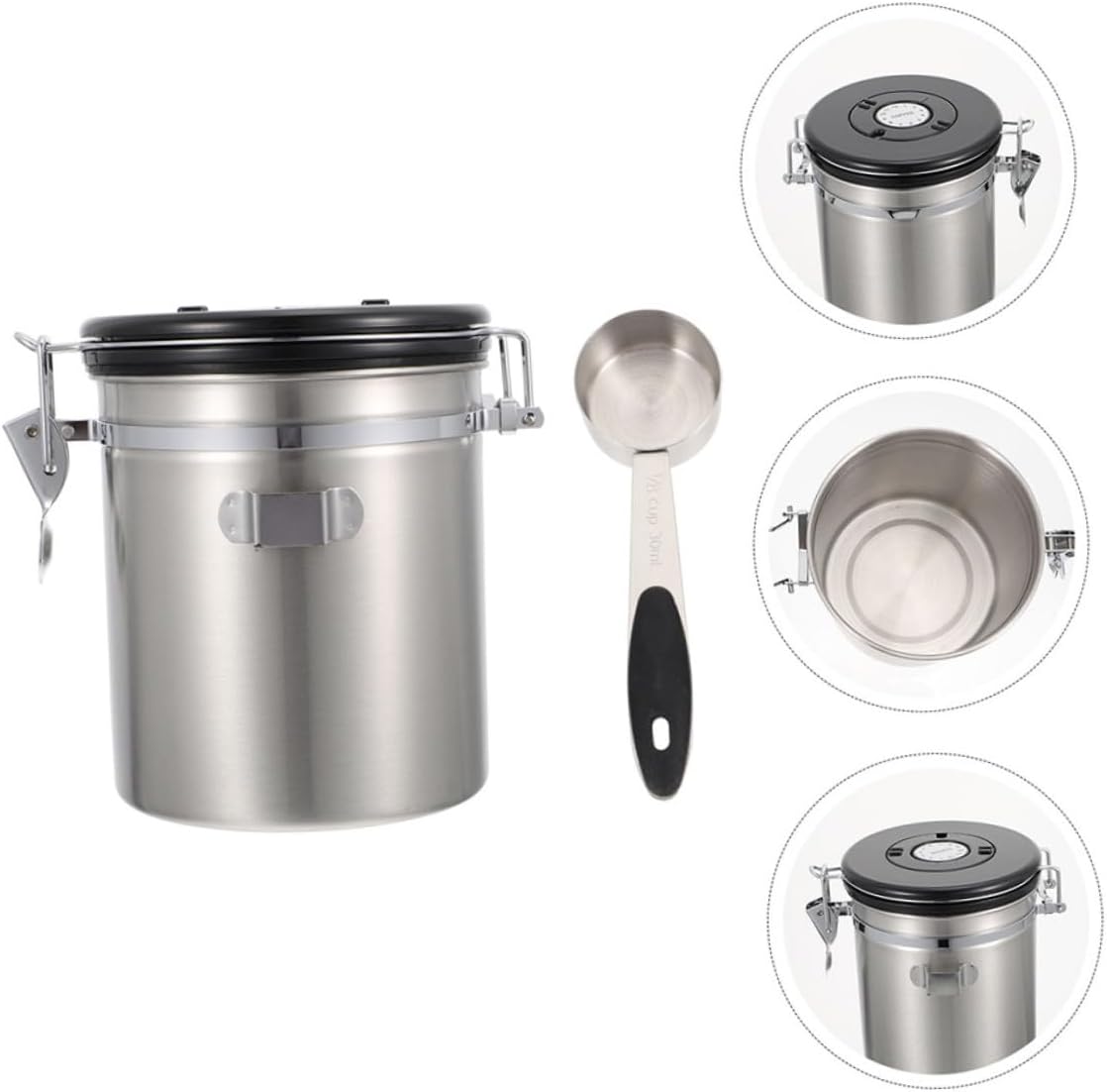 Abaodam Sealed Cat Food Container with Spoon 1.8l Stainless Steel Snack Storage Jar Airtight Pet Food Storage Box for Cats and Dogs