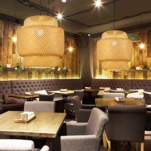 Poprhino Rattan Pendant Light Fixture, Hand Woven Bamboo Boho Hanging Lamp For Kitchen Island, Dining, Living, Reading Room, Restaurant (16 X 16.2Inch) #TOP5
