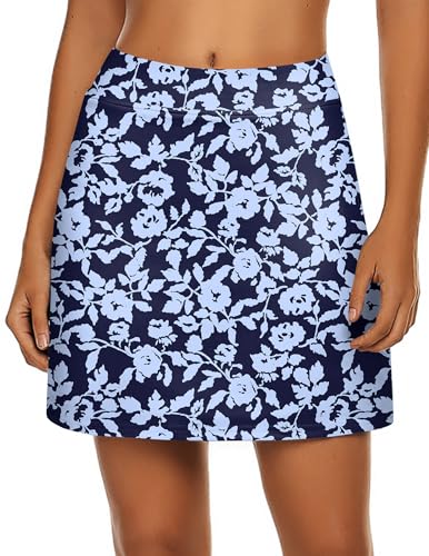 Ekouaer Golf Skirt for Women High Waisted Tennis Skort Fashion Workout Golf Skirts 2026 A line Athletic Skirt with Shorts, Navy Flower XL