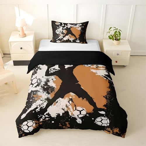 Housse de Couette 200x200 Football avec 2 Taies d'Oreiller en Microfibre