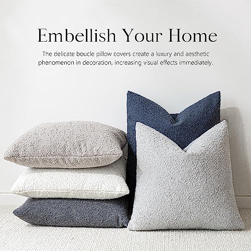 Image of Foindtower Pack of 2 Textured Boucle Throw Pillow Covers Accent Solid Decorative Pillow Cases Cozy Woven Couch Cushion Case for Chair Sofa Bedroom Living Room Home Decor, 18 x 18 Inch,Light Grey