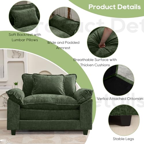 Image of Oprisen Modular Sectional Sofa, Comfy Cloud Couch Sectional Sofa, Chenille Sofa Sleeper Deep Seat Sofa with Throw Pillows for Living Room (Green, 53 inch- Single Seat)