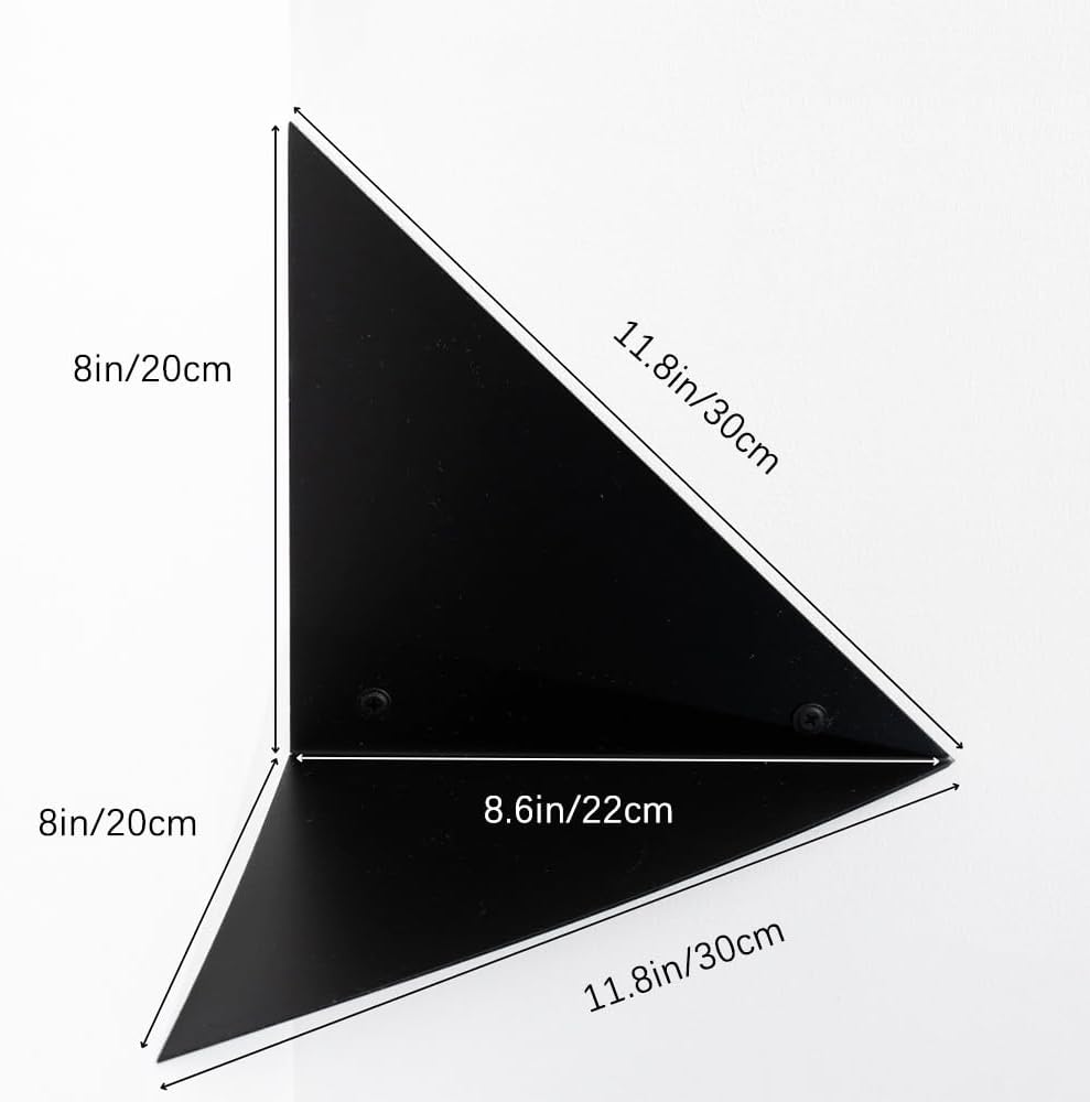 Corner Shelf for Walls, Black Simple Metal Shelves Wall Mounted, Creative Floating Shelf Set of 2 Geometric Plant Rack, Bathroom, Living Room Small Corner Ledge Triangle Shelving (Black, Set of 2)
