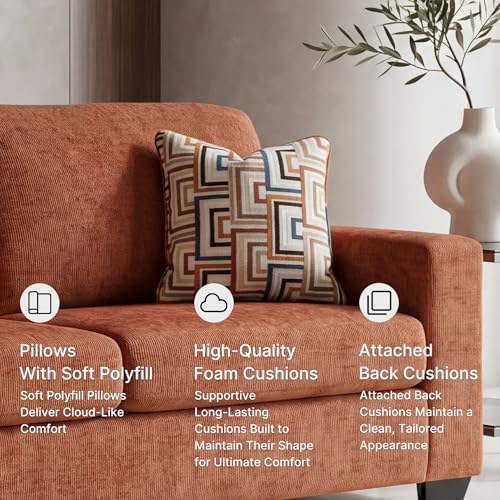 Signature Design by Ashley Aviemore Contemporary Sofa Sleeper with Folding Memory Foam Mattress and 2 Accent Pillows, Queen, Orange - Image 5