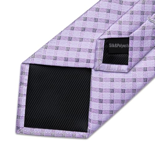 Image of DiBanGu Silk Ties for Men Necktie and Lapel Pin Brooch Set Formal Woven Paisley Plaid Striped Solid Tie Wedding Party
