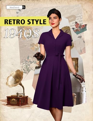 Image of Wedtrend Women's Vintage Tea Dress, Short Sleeve Cocktail Party Dress Work Church Casual Dress
