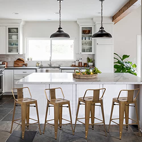 Changjie Furniture Metal Barstools Set Of 4 Industrial Bar Stools Counter Stools With Backs Indoor-Outdoor Counter Height Bar Stools (24 Inch, Bronze) #TOP1