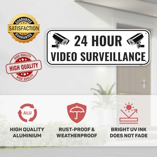 Placa de vigilância por vídeo de 2 peças, 25 x 8,5 cm - alumínio - placa de aviso de câmera de segur