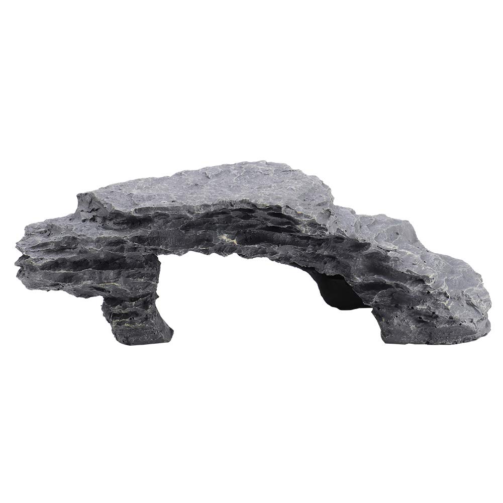 Tortoise Hiding Cave Reptile Basking Hide Habitat Decoration Ornament Made of Resin Grey Color Size 19.5x9x7cm for Aquarium and Reptile Enclosure