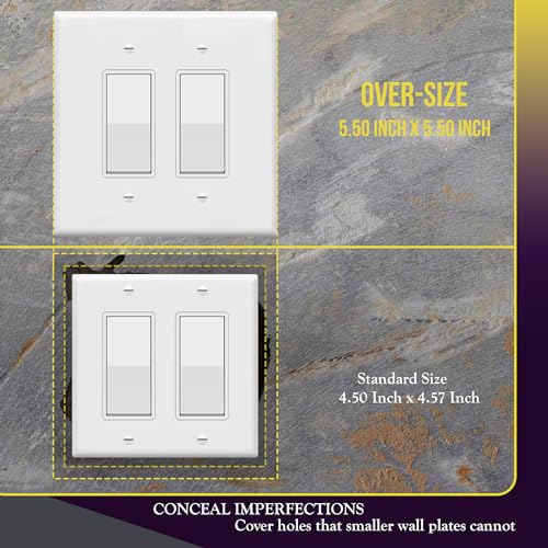 Image of ENERLITES 2-Gang White Oversize Decorator Switch Outlet Wall Plate Cover | 1 Pack, Size 5.5 inch x 5.5 inch, Fits light switch /outlet /receptacle, Gloss Finish, Unbreakable Polycarbonate, UL Listed