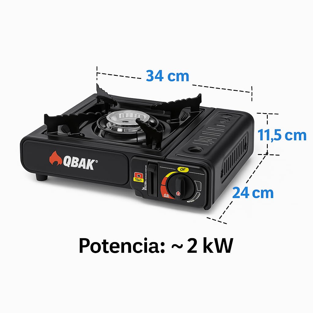 Cocina de Gas Portátil Butano con Encendido Piezoeléctrico y Estuche Incluye 3 Cartuchos Ideal para Camping Emergencias Picnic 2kW de Potencia