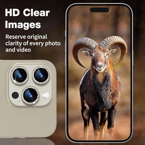 Image of inchiPhone 15 Pro / 15 Pro Max Camera Lens Protector Ring - Premium 9H Tempered Glass Lens Guard, Anti-Scratch, Anti-Drop, HD Clear Camera Lens Cover for Ultimate Protection and Durability inch Diamond Titanium