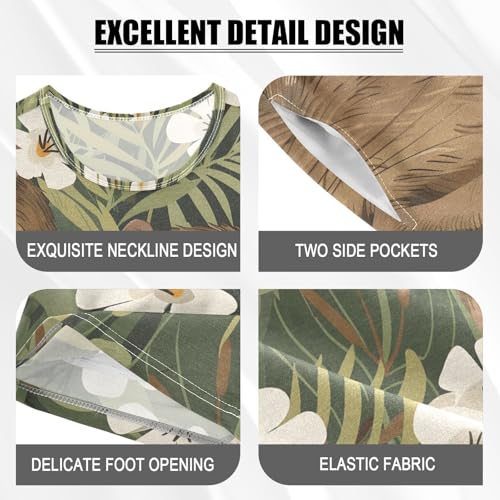 ALAZA Capybara Flower Leaf Blossom Pajamas Short Sleeve 2 Piece Sleepwear Top and Bottom Pajama Set Unisex4