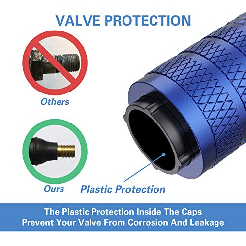 Image of CKAuto Tire Valve Stem Caps, Blue, 4 pcs /Pack, Anodized Aluminum Tire Valve Cap Set, Corrosion Resistant, Universal Stem Covers for Cars Trucks Motorcycles SUVs and Bikes
