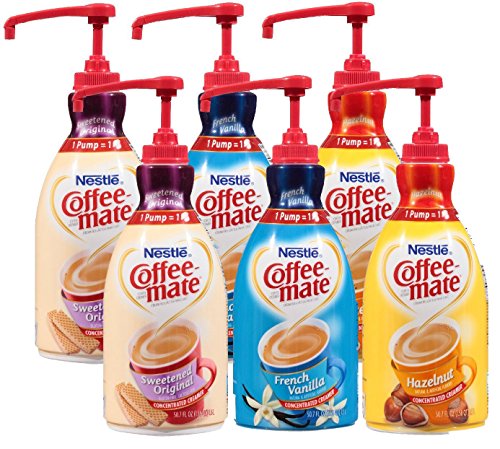 Coffee Mate Liquid Concentrate 1.5 Liter Pump Bottle - Variety 3 Pack - Original Sweetened Cream, French Vanilla & Hazelnut - 2 COUNT