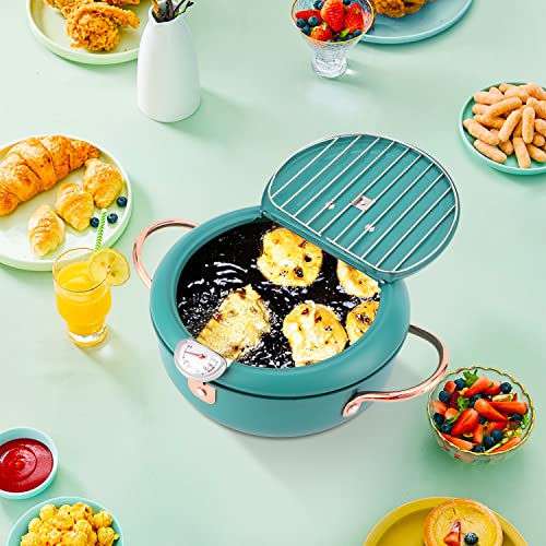 Fritteuse mit Öl mit Kaltzonen Technologie 2200ml Edelstahl Japanischen Stil Tempura Fritteusen mit Thermometer und Öl Abtropfgestell Klein Fryer für Pommes Frites, Fisch und Knuspriges Fleisch – Bild 6