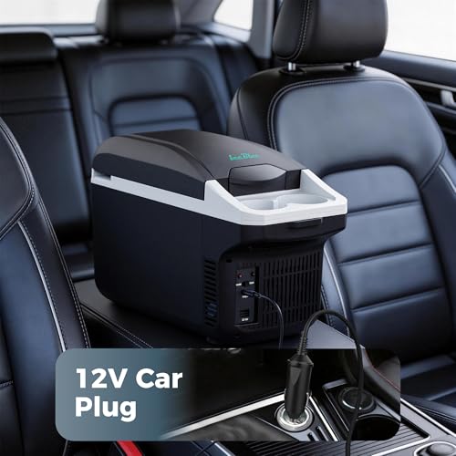 Image of Electric Cooler, 8 Liter /11 Cans Type-C Mini Fridge with Belt (Black) | Power Bank Supported Portable Car Refrigerator, Dual-use Car Fridge for Picnic, Travel, Outdoor, Camping, Home, Gift