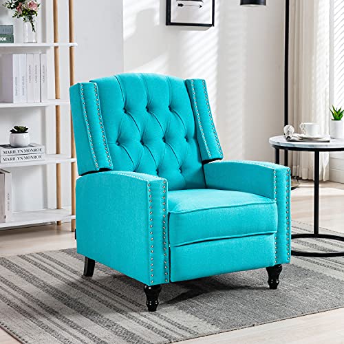 Altrobene Fabric Push Back Recliner Chair Mid Century Tufted Single Comfy Reading Sofa Chair For Living Room/Bedroom/Home Theatre, Caribbean Blue #TOP1