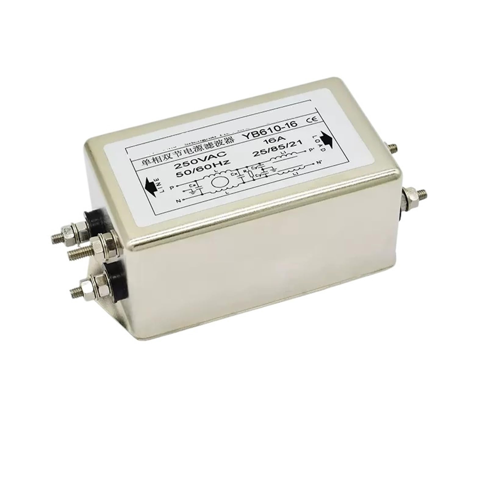 Filtre d'alimentation CA monophasé YB610-16A de 16A pour réseau électrique stable