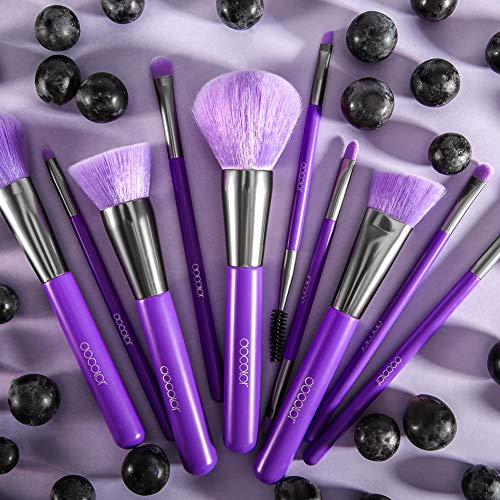 Docolor Makeup Brushes 10 Piece Neon Purple Makeup Brush Set Premium Synthetic Kabuki Foundation Blending Face Powder Mineral Eyeshadow Make Up Brushes Set