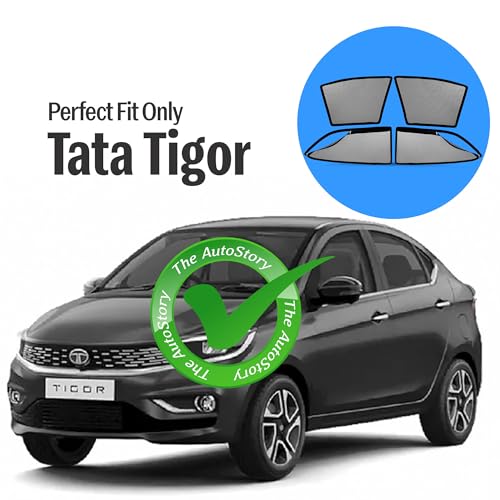 Image of AutoStory Magnetic Car Sunshade for Tata Tigor | Front Half Cut for Mirror Visibility + Rear Full Coverage with Zipper | Heavy Heat & UV Protection | Privacy Side Window Curtains Shades