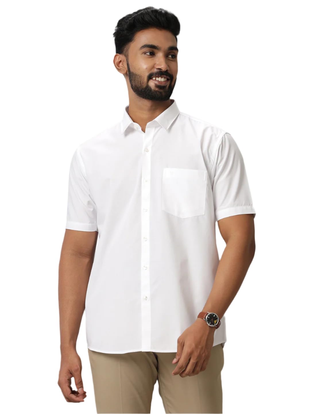 Men Cotton Blend Wrinkle Free Half Sleeves White Shirt Ever White-H42-image-32