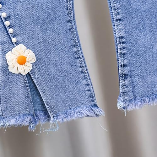 Little Girl Boot Cut Jeans Washed Denim Pants Mid Rise Elastic Band Long Jeans Casual Ripped 3t 4t Girls Clothes3