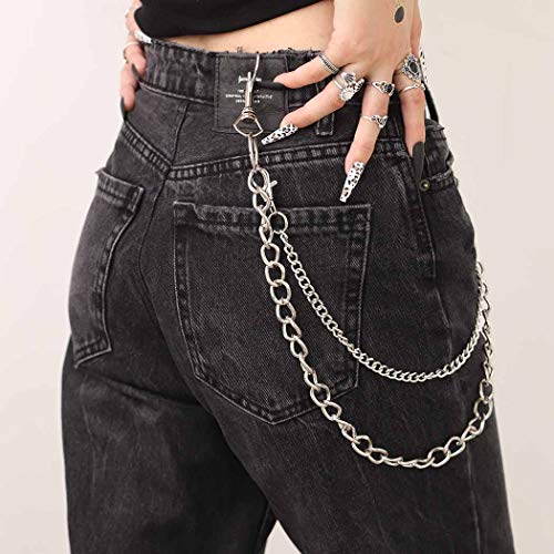 Bomine Hip Hop Pants Jean Chain Goth Punk Silver Trousers Chains Biker Heavy Thick Wallet Pocket Chains Silver Keychains Body Jewelry for Men and Women