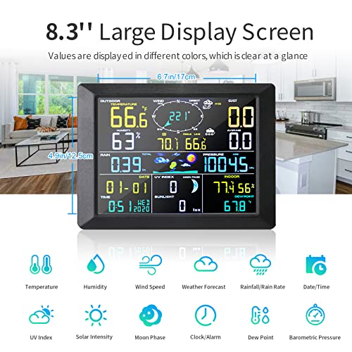 Uzoli Professional Weather Stations Wireless Indoor Outdoor Thermometer Hygrometer With Wifi Large 10" Lcd Display Weather Station, Rain Gauge, Weather Clock, Weather Forecast, Wind Speed #TOP1