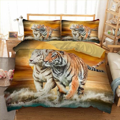 Parure de lit tigre 90x190 en microfibre beige pour décorer la chambre