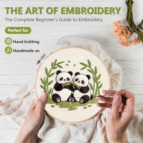 Image of Santune Beginners Embroidery Kit for Adult Needlepoint Cross Stitch Kits Needle Point Sets with Panda Embroidery Patterns, Includes Step-By-Step Instructions and Accessories